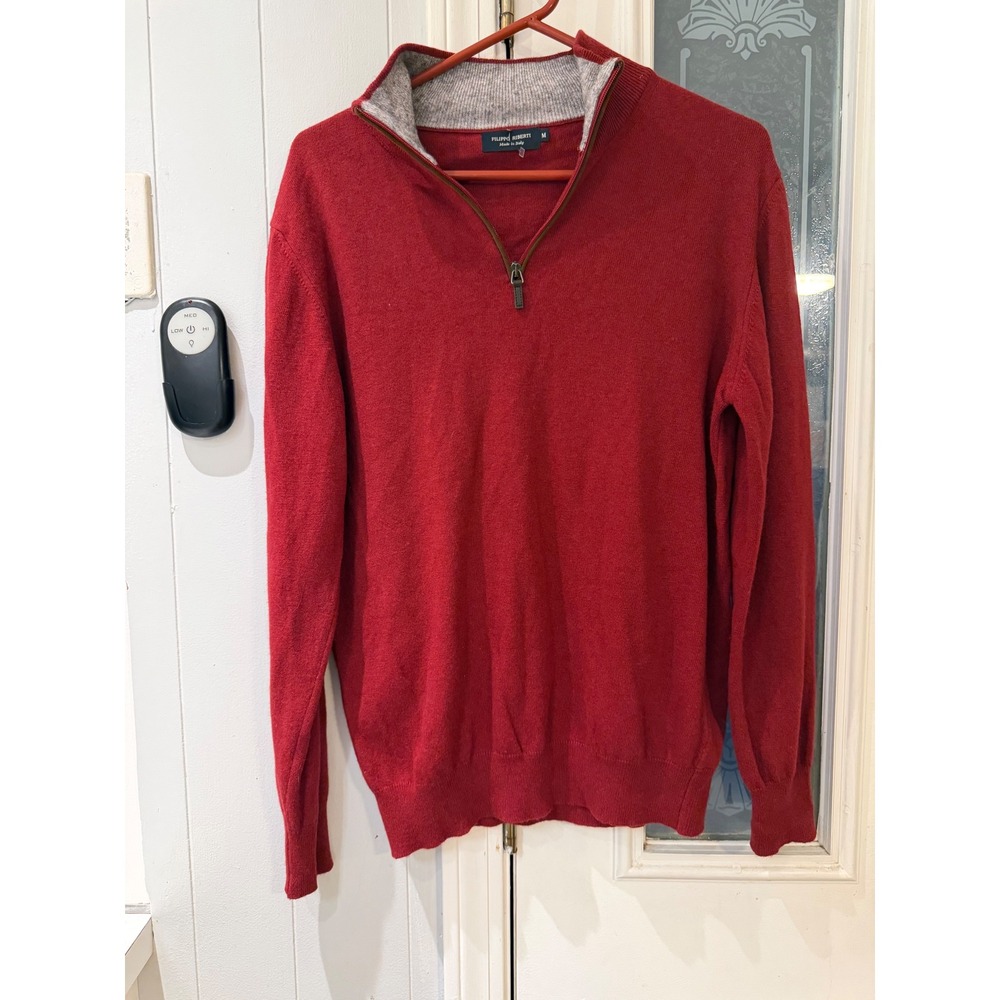 Filippo Riberti Mens Red Quarter Zip Wool Cashmere Blend Sweater Made in Italy M